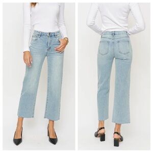 Oliver Logan Aberdeen Wide Leg Jeans Light Indigo Worn High-Rise Raw Hem Frayed